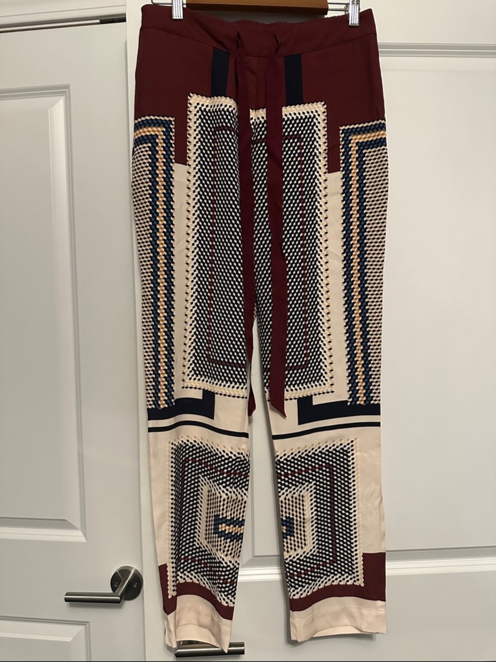 Reiss Burgundy and Cream Geometric Drawstring Joggers